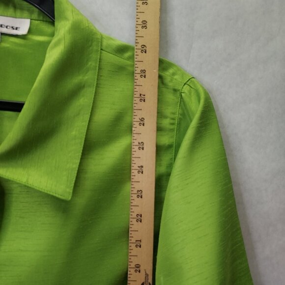 Caroline Rose Blouse Women M Iridescent Green Lagenlook Collared Roll-tab Sleeve - Picture 8 of 10